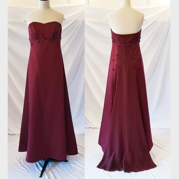 David's Bridal Dresses & Skirts - Burgundy dark red strapless train ballgown prom bridal dress 6